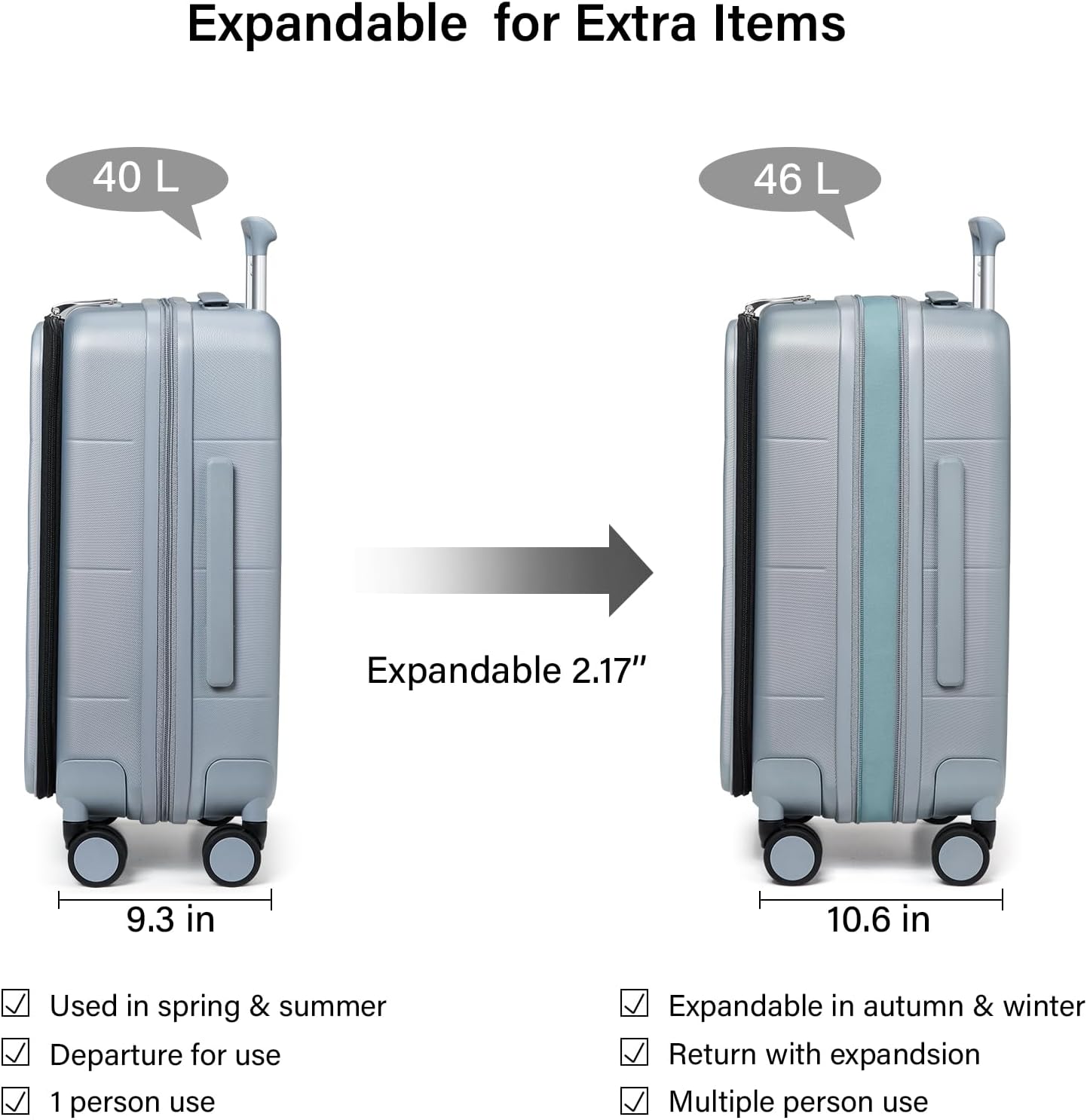 Hanke Hardside Expandable Carry On Luggage, 20 Inch Top Opening Trunk Luggages with Spinner Wheels