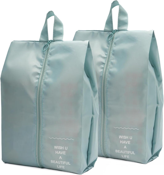 Shoe Bags for Travel, 2 Pack Large Multi-color Shoe Bags for Men Women, Waterproof Portable Shoe Organizer bag with Sturdy Zipper (Blue)