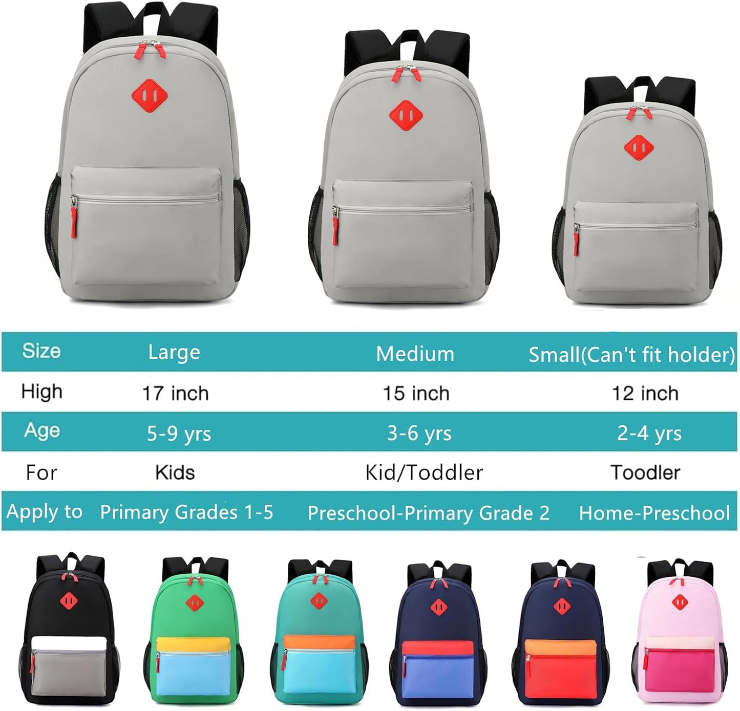 Preschool Backpack Kindergarten Toddler School Backpacks Primary School Backpack for Boys and Girls with Chest Buckle (Set Light Grey, Medium-15 H)