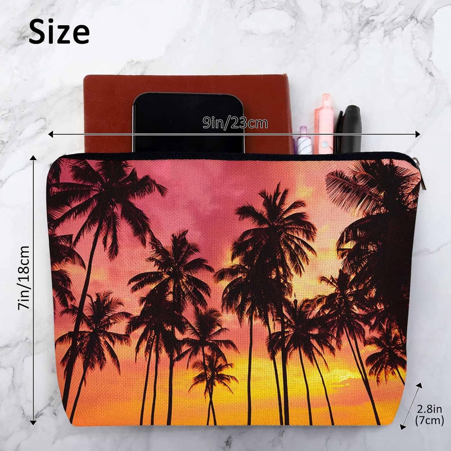 Tropical Beach Makeup Bags Makeup Organizer, Hawaii Ocean Beach Palm Trees Sunset Flax Toiletry Bags Travel Cosmetic Bag Makeup Purse Pouch Skincare Bag Wallet Bags For Women Female Mom