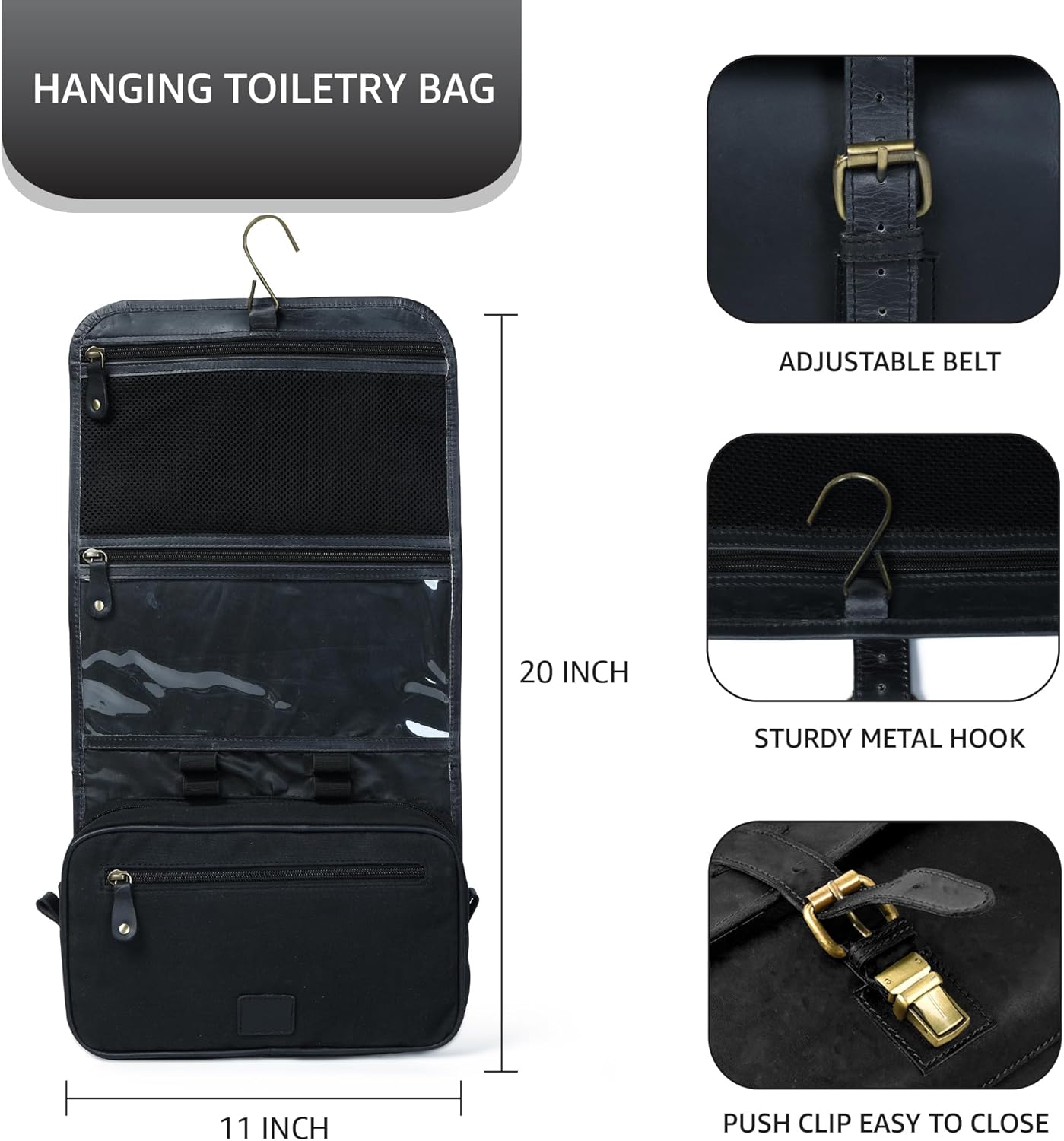 LEATHER VILLAGE Hanging Leather Toiletry Bag for Men & Women, Handcrafted Vintage Cosmetic &