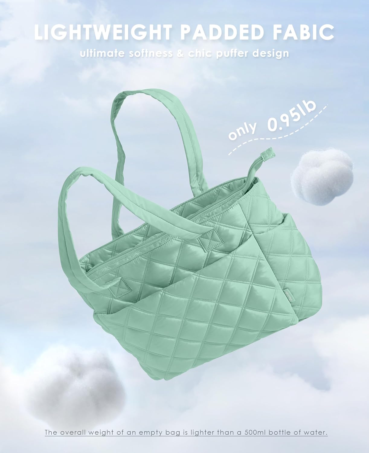 Tote Bag for Women, Lightweight Puffer Tote Work Bags with Compartments for Travel, Quilted Shoulder Bag with Zipper