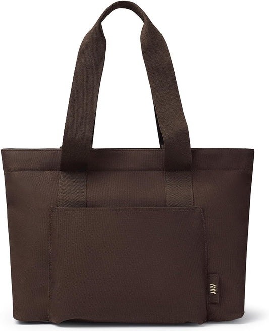 Everyday Large Tote Bag for Women with Laptop Sleeve, Pass-Through Band, Luggage Sleeve, Drink Bottle Holder, Simple Modern Tote Bag for Travel, Work, Commute & Daily Use - 22L - Dark Brown