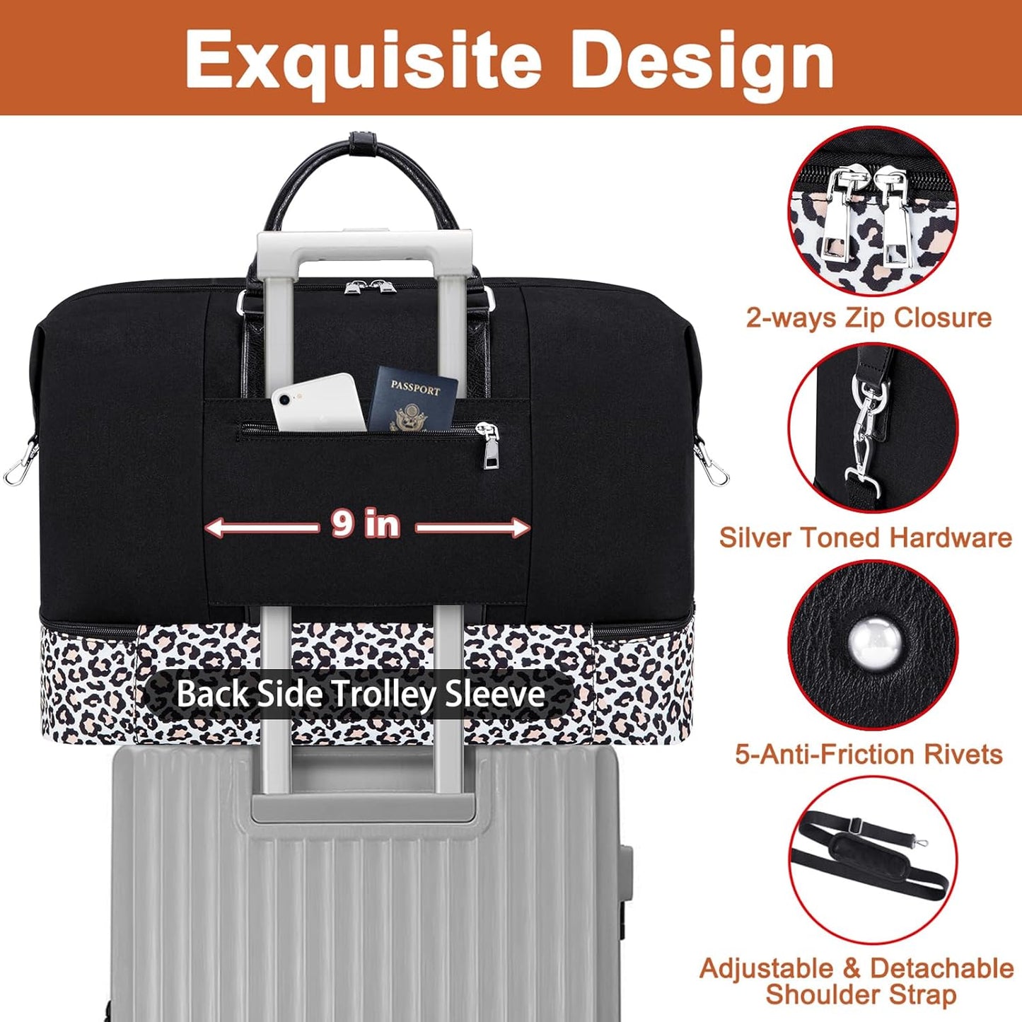 Travel Weekender Bag for Women, Overnight Bag with Shoe Compartment Oversized Travel Duffel Bag Carry On Tote 21"