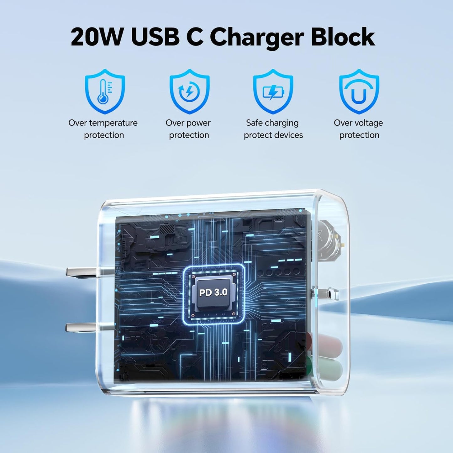 i Phone Charger Fast Charging, 3Pack 20W 10FT USB Charger Cable + USB C Charging Block, Compatible with i Phone 15 16 17 Pro/Max/Plus - Purple Green Blue