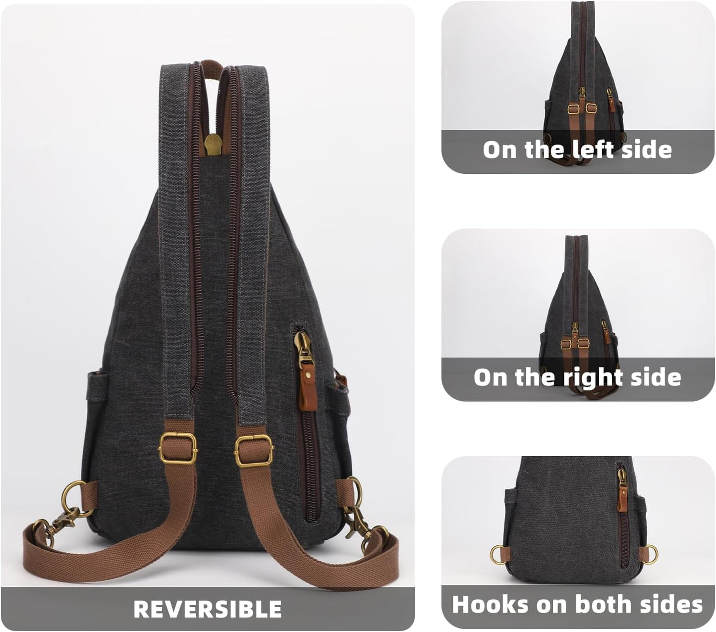 KouLi Buir Canvas Sling bag,Small Crossbody Backpack,Convertible Chest Bag Casual Daypack For Outdoor Cycling Hiking Travel