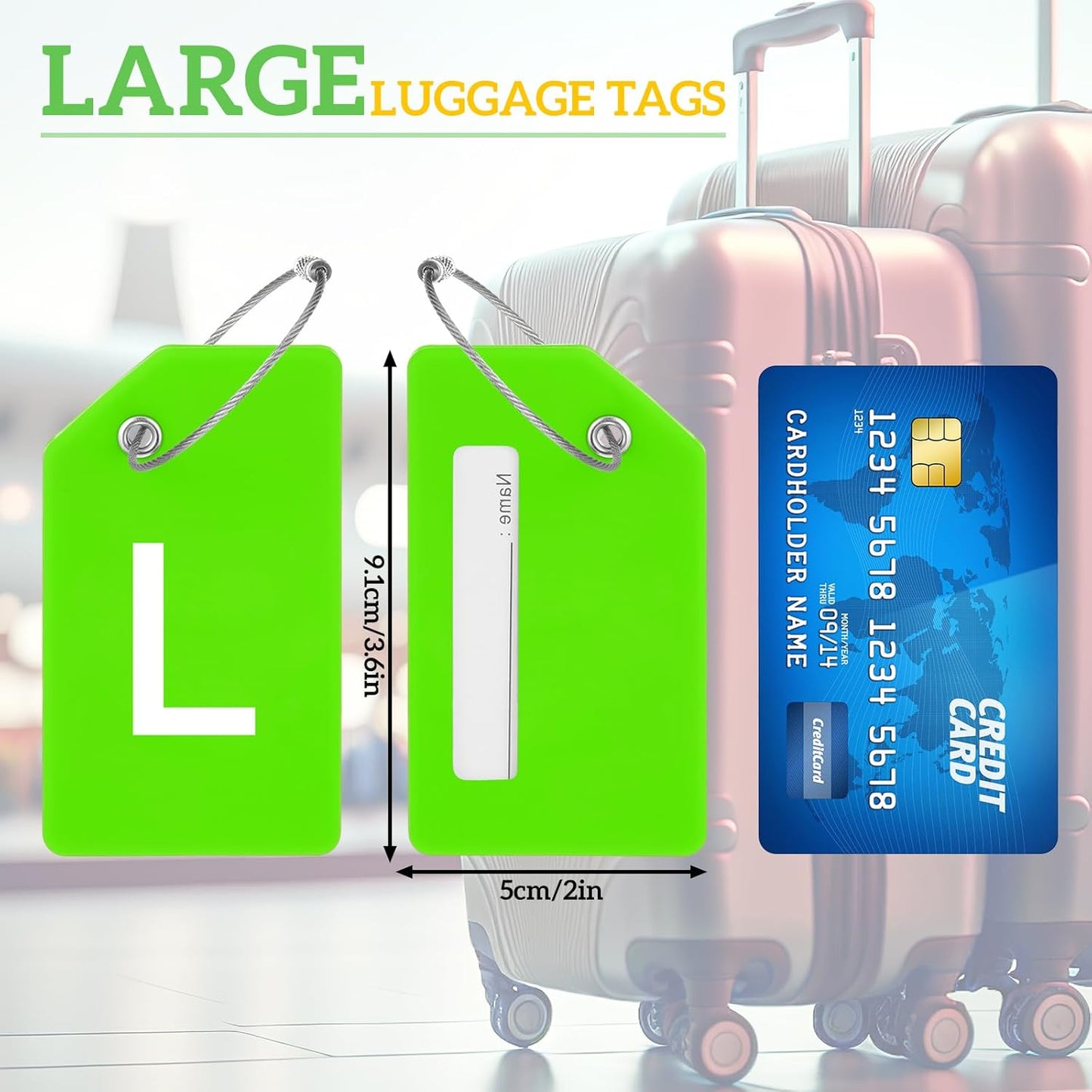 8 Pcs Initial Letter A-Z Luggage Tags Silicone Suitcase Instrument Tag with Name Card and Stainless Steel Loop(Letter L,Green)