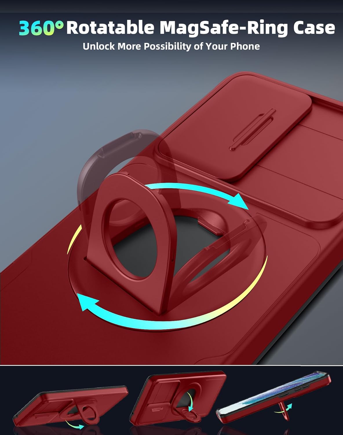 for Samsung Galaxy s21 FE Case Magnetic Compatible with MagSafe Wireless Charging,with 2 Screen Protectors,Built-in Stand Ring+Camera Cover Anti-Scratch Shockproof Heavy Duty Protection Red