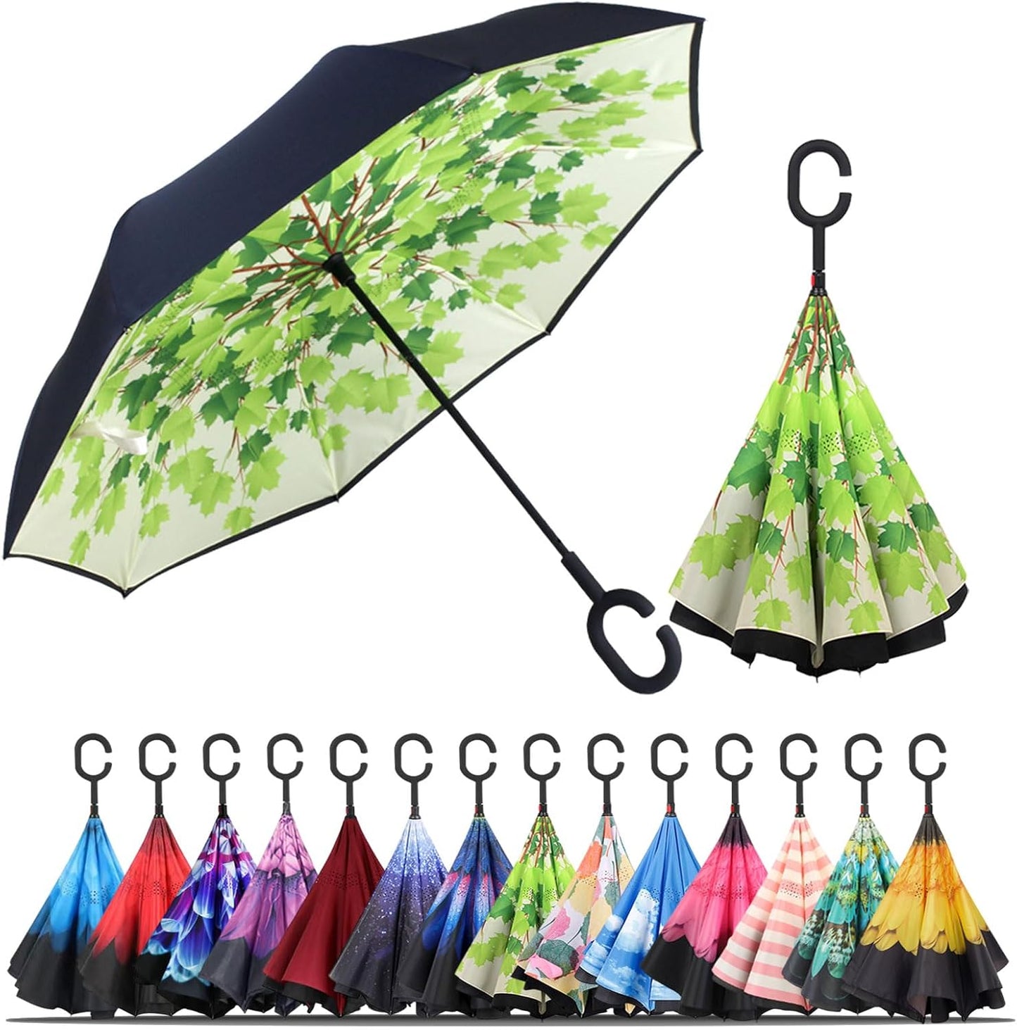 LLanxiry Windproof Inverted Umbrella, Large Reverse Umbrellas for Rain with C-shaped Handle Big Upside Down Inside Out Umbrella for Women & Men