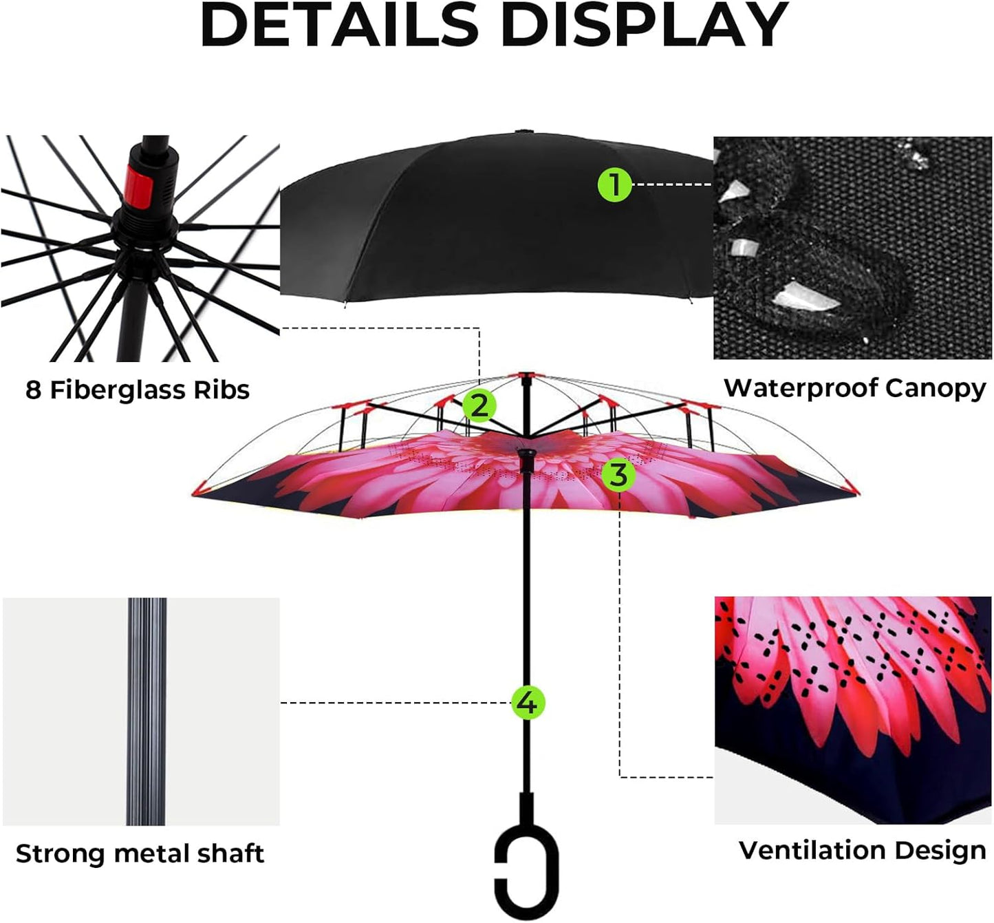 LLanxiry Windproof Inverted Umbrella, Large Reverse Umbrellas for Rain with C-shaped Handle Big Upside Down Inside Out Umbrella for Women & Men