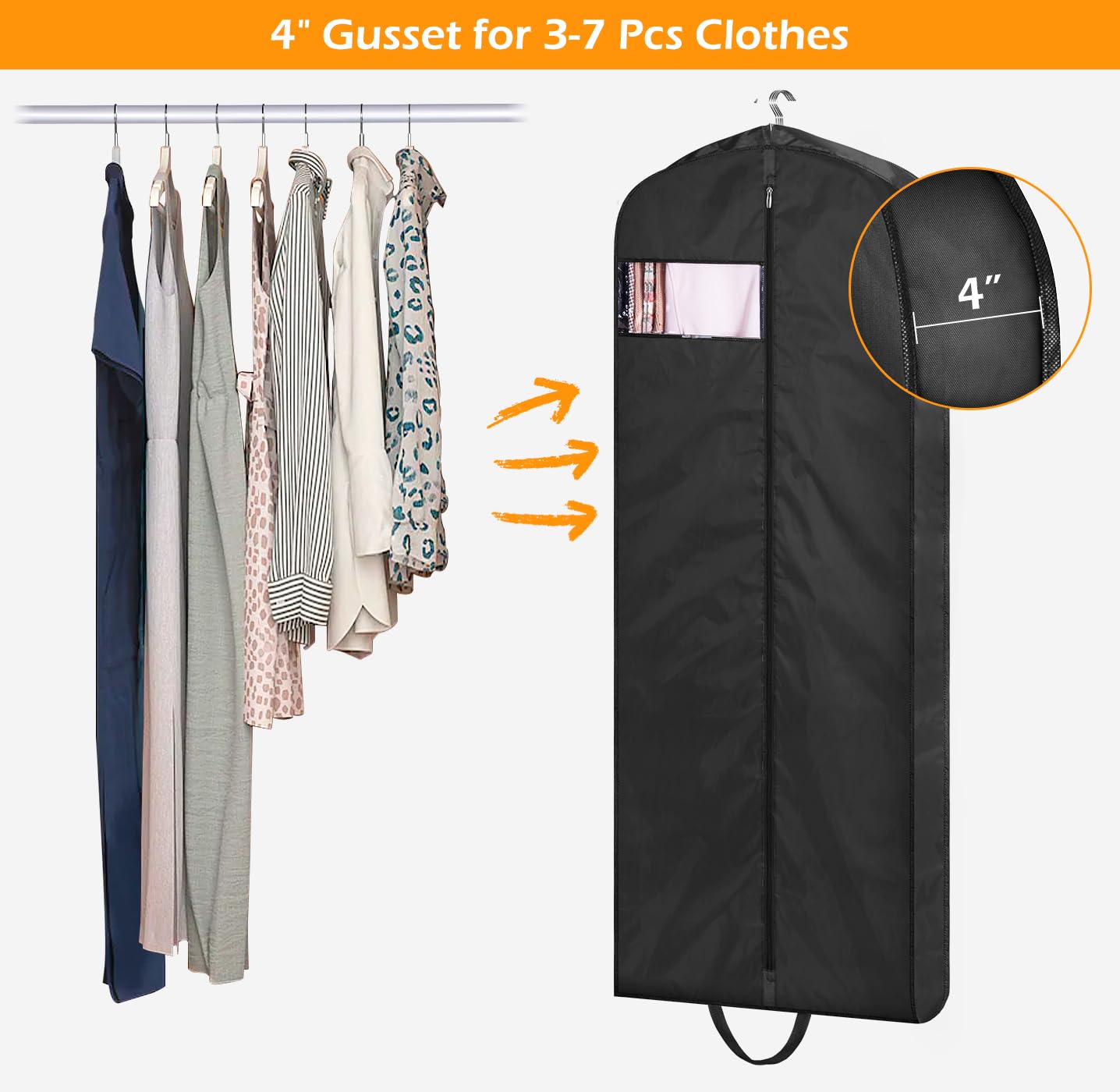 MISSLO 65" Long Garment Bags for Travel Dress Bags for Hanging Clothes 2 Packs Wedding Dress Cover