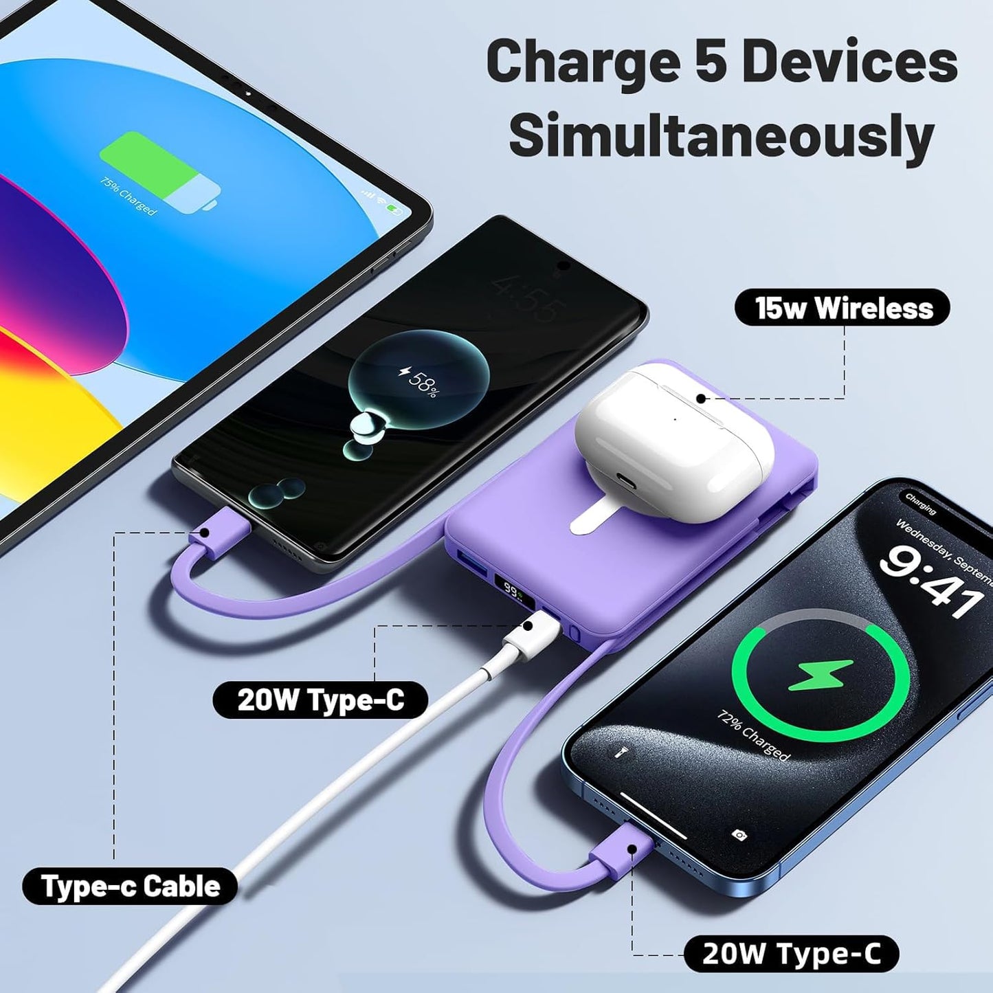 Azmuth for Magsafe Battery Pack, 10000mAh Magnetic Power Bank 22.5W PD Fast Charging with LED Display Wireless Portable Charger for Magsafe with Stand for iPhone 17/16/15/14/13/12/Pro/Pro Max