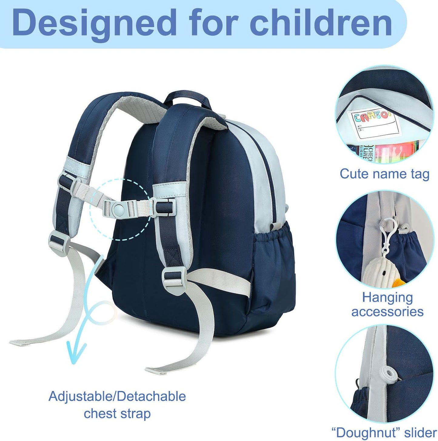 CAMTOP Toddler Backpack for Boys Girls 2-4, Kids Backpacks for Kindergarten Preschool, 12" H Small Bookbag for Daycare Travel (Navy)