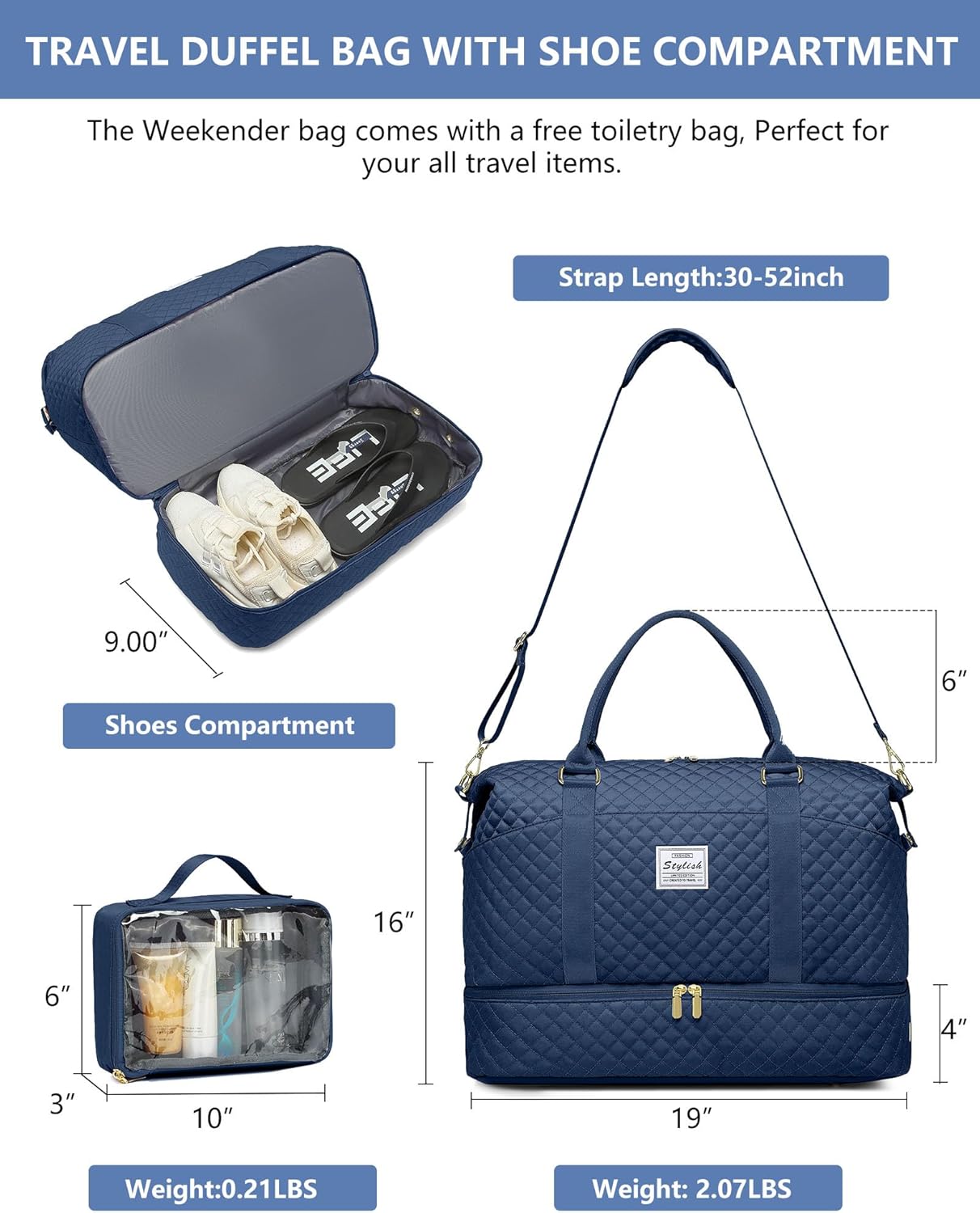 Weekender Bags for Women Duffle Bag - Travel Duffel Bag with Shoe Compartmen Carry on Overnight Bag