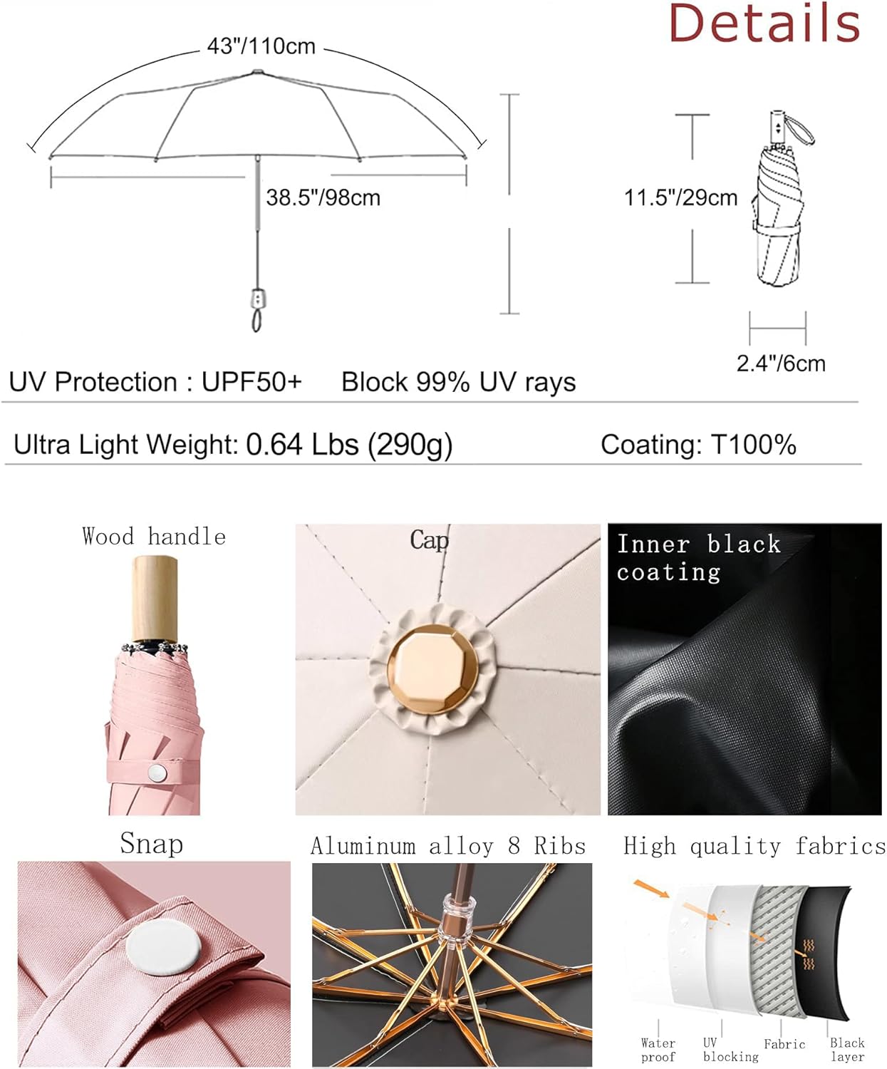 Sun Umbrella UV protection UPF 50+ Compact Portable travel Parasol Auto Open Close Windproof and