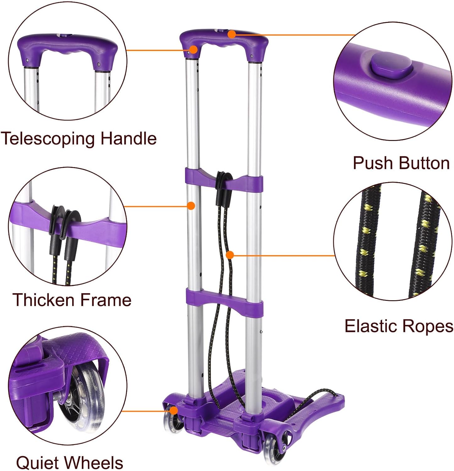 MECCANIXITY Folding Hand Truck 55lb Portable Luggage Cart Aluminum Foldable Dolly Trolly with Telescoping Handle for Travel, Moving, Shopping, Office Purple