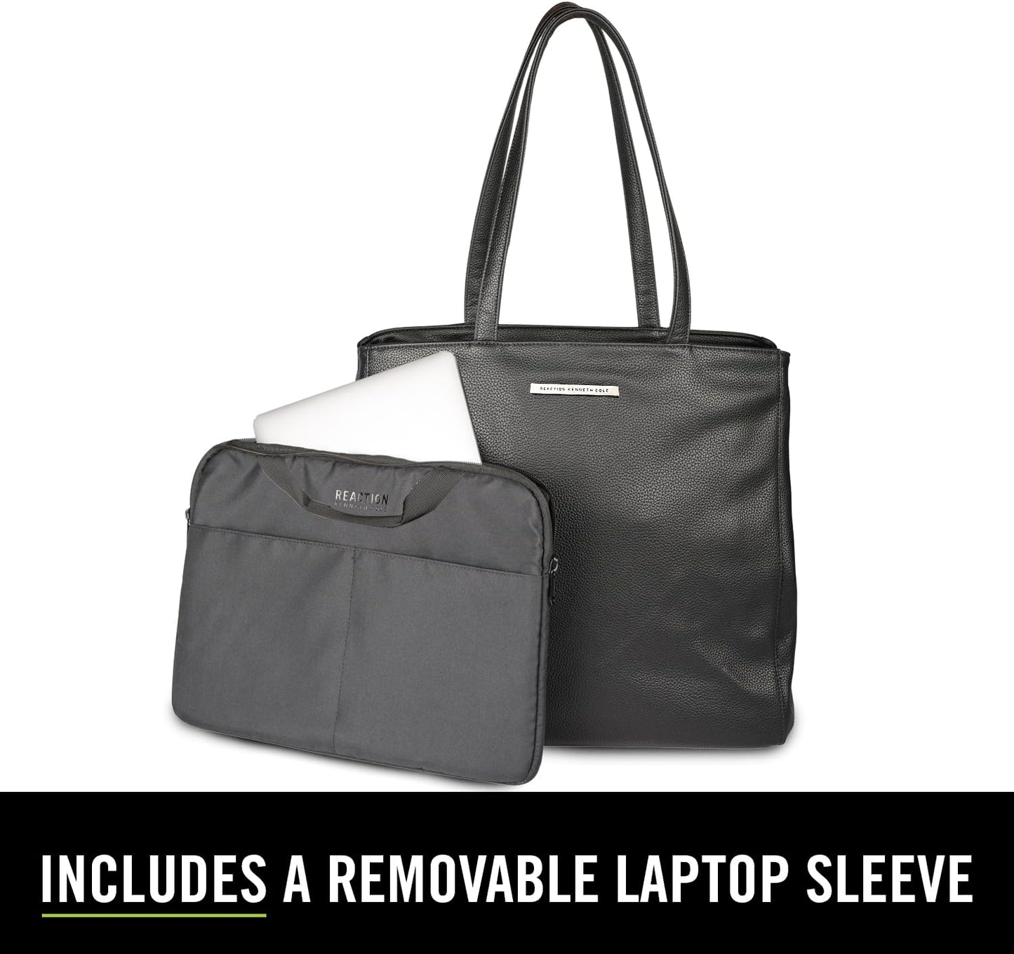 Kenneth Cole REACTION Marley Women’s Pebble Vegan Leather 16" Laptop Tote with Removeable 14" Laptop Sleeve, Black