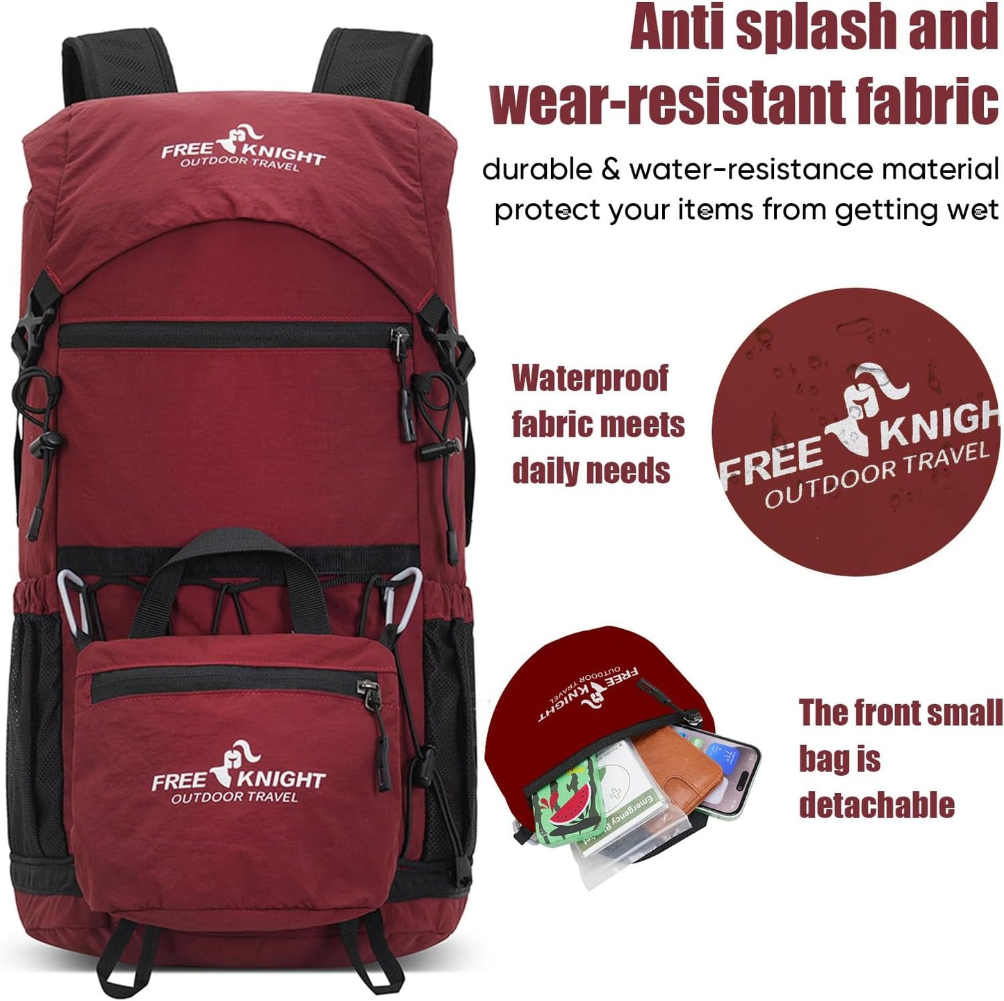 Bseash 30L Lightweight Hiking Backpack, Outdoor Sport Waterproof Travel Bag Daypack for Cycling Climbing Skiing (Red)