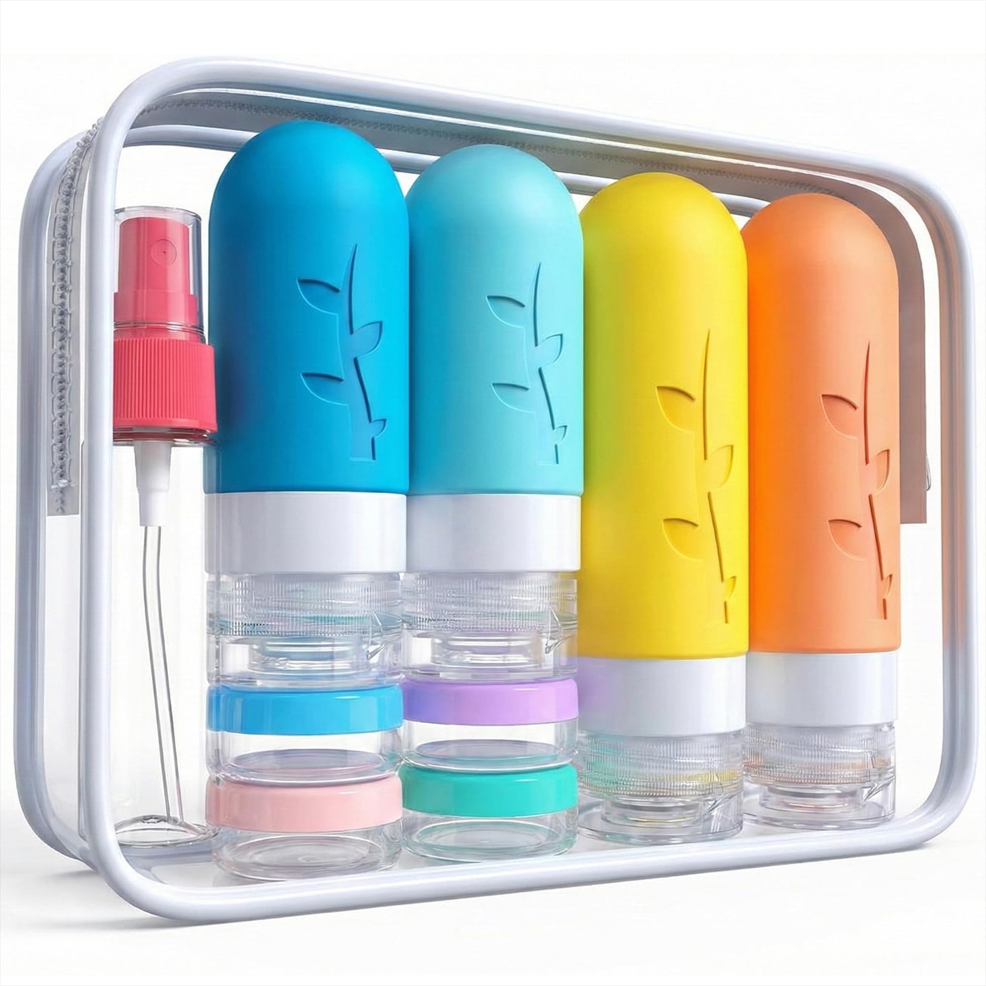DEPOZA Travel Bottles Kit (16 Pack) - TSA Approved, Leak Proof Silicone Squeezable Containers for