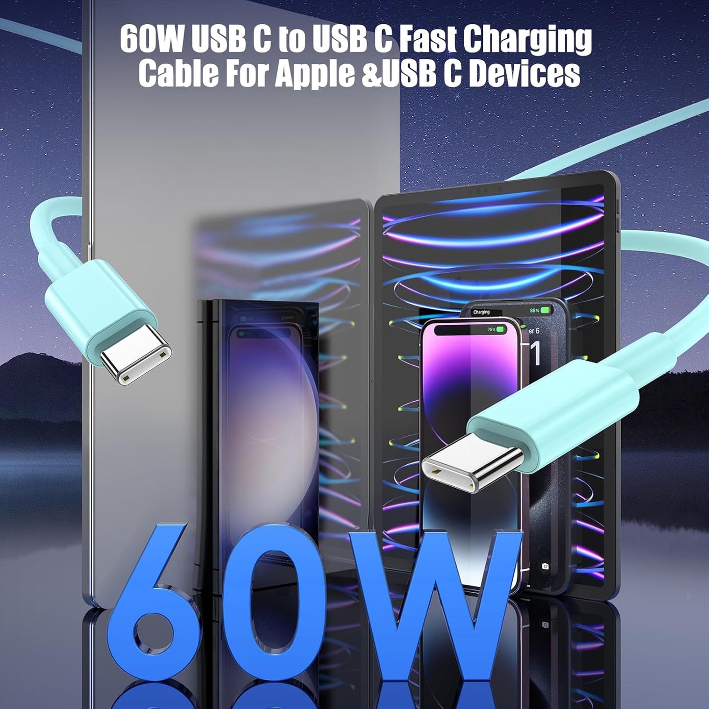 3-Pack Green [3.3FT+6.6FT+10FT] 60W USB C to USB C Cable, Type C Fast Charging Cable for iPhone Air 17 16e 16 15 Pro Plus Pro Max，for Galaxy S25, for iPad Pro/Air/mini, for MacBook Pro/Air and More