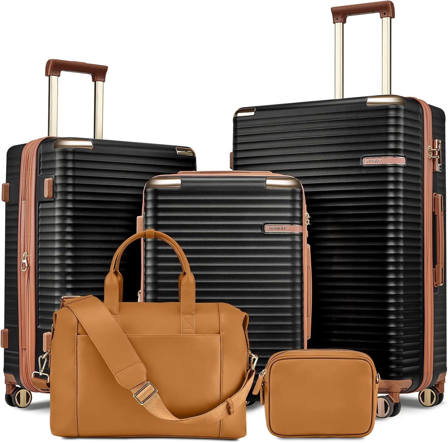 Joyway Expandable Luggage Sets 5 Piece with TSA Lock, Lightweight Hard Shell Travel Suitcase Set with Spinner Wheels, Black