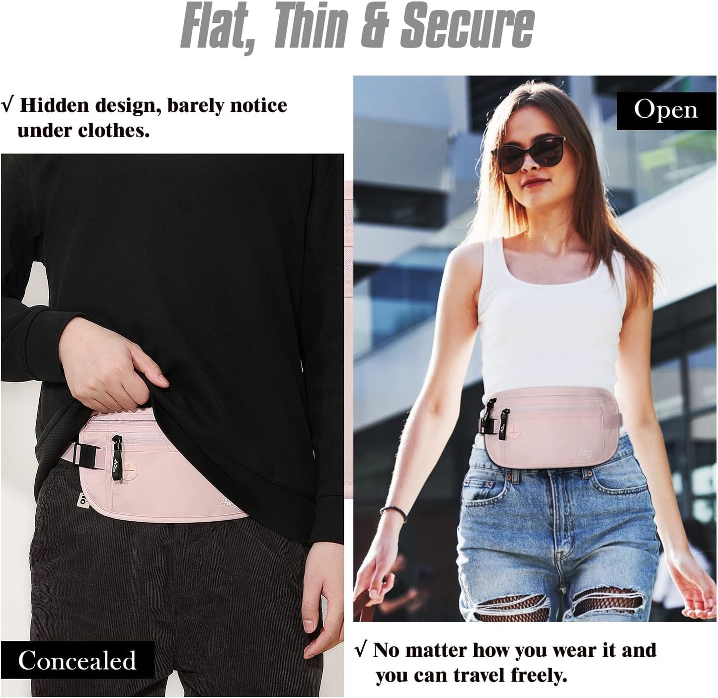 MoKo Secure Travel Money Belt, Undercover Hidden RFID Blocking Travel Wallet, Anti-Theft Passport