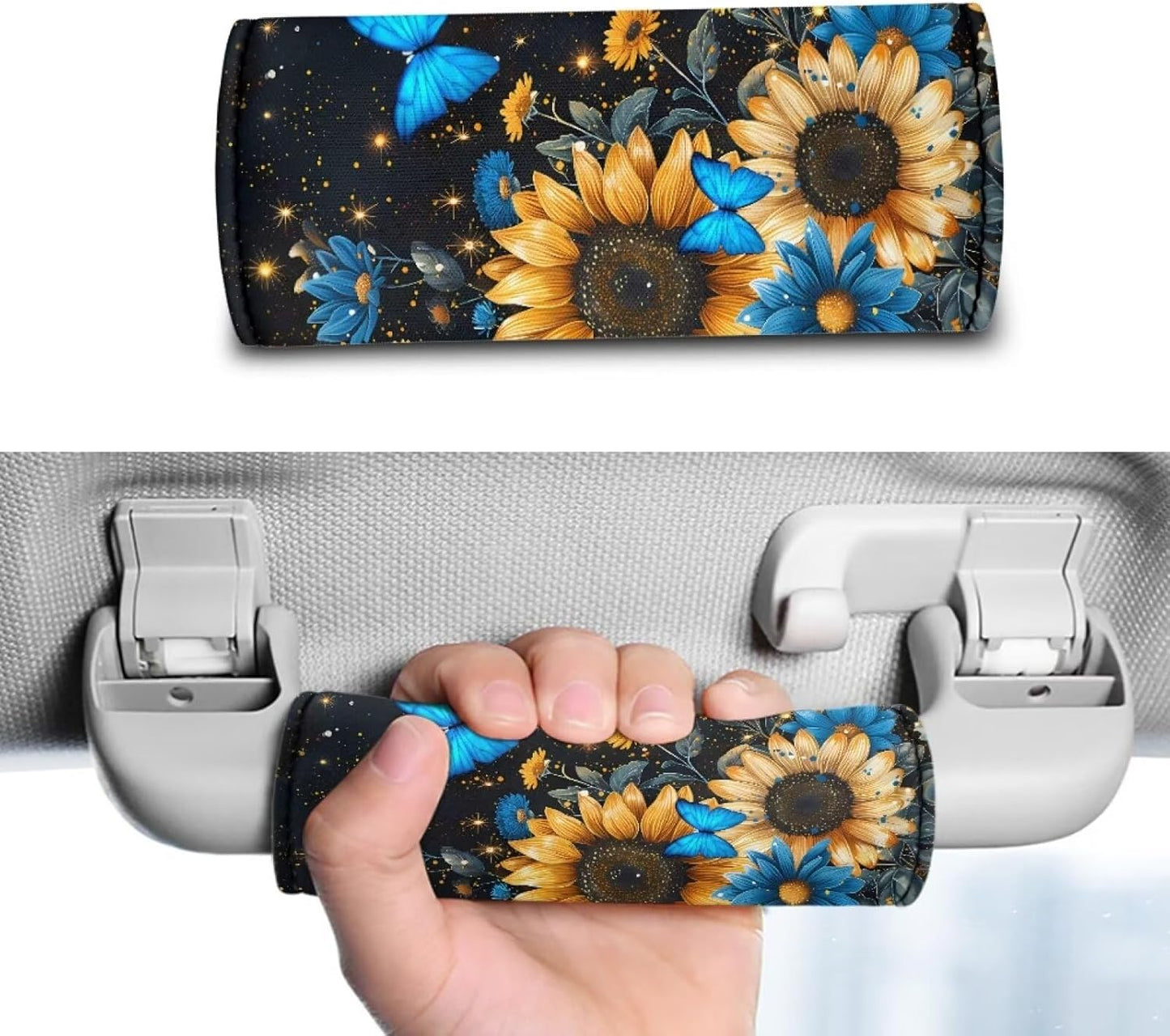 Sunflower Luggage Handle Wraps Butterfly Set of 2 Pcs Suitcase Protection Sleeve Cover for Women Men Luggage ID Tags Portable Travel Accessories