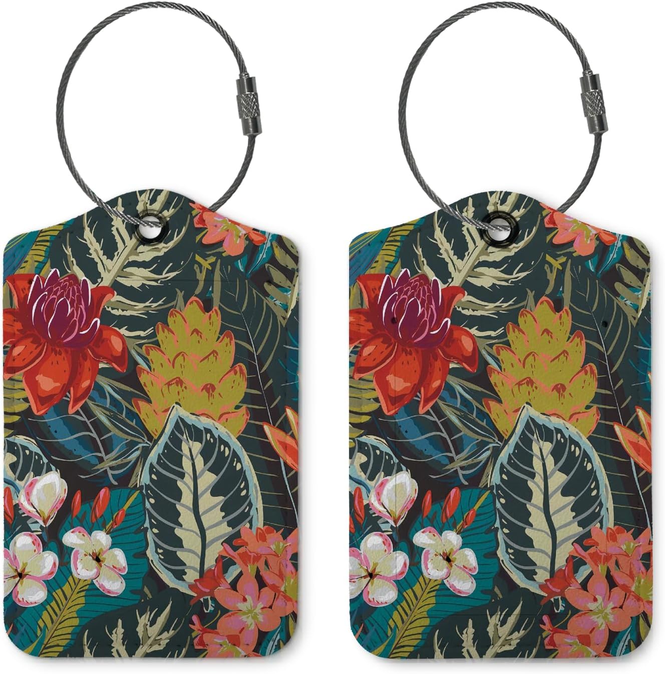Vintage Luggage Tags for Suitcases,Retro Flower 2 Pack Baggage Tag Label with Steel Loop,Handbag School Bag Backpack Traveling Accessories,Flora Gifts for Women