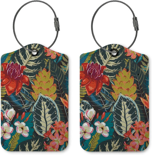 Vintage Luggage Tags for Suitcases,Retro Flower 2 Pack Baggage Tag Label with Steel Loop,Handbag School Bag Backpack Traveling Accessories,Flora Gifts for Women