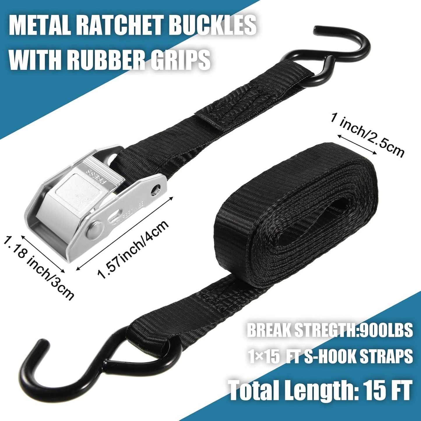 16 Pcs Cambuckle Tie Down Straps 1763lbs Break Strength Securing Straps 1'' x 15 ft Cambuckle Tie
