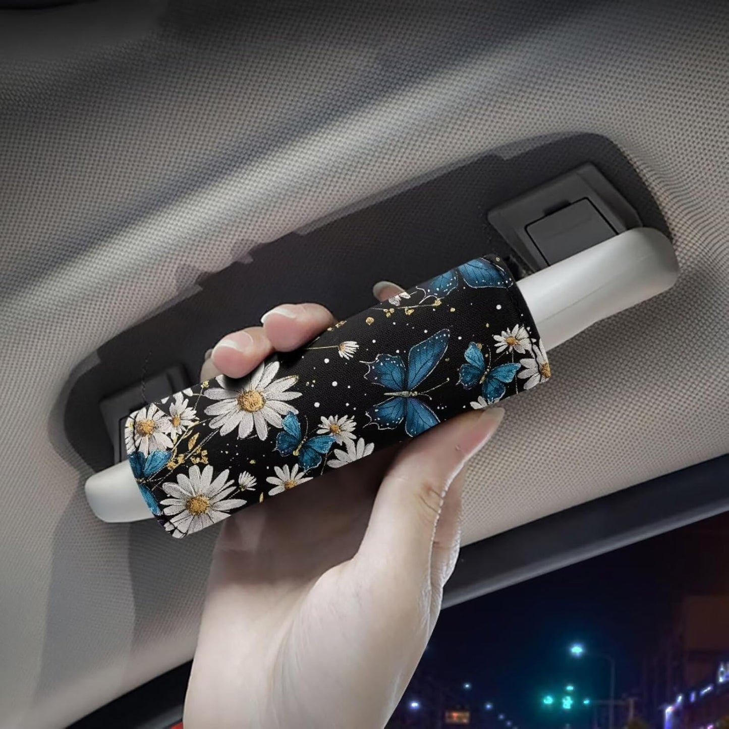 Butterfly Daisy Luggage Identifiers Marker Grips Protector Soft and Portable Luggage Handle Protection Sleeve Cover Set of 2 for Car Home