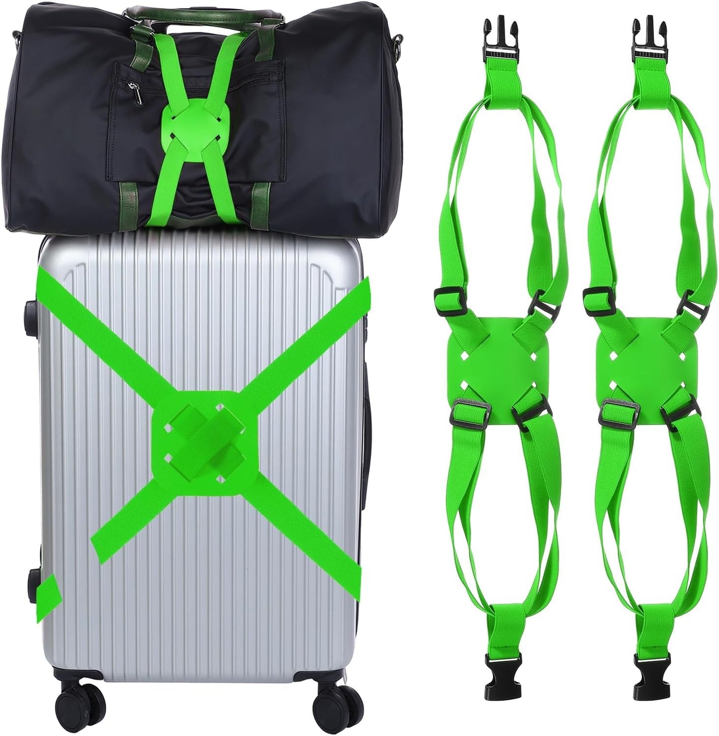 Adjustable Luggage Straps, Suitcase Elastic Strap Bag Bungee with Buckles Travel Accessories - Fitting for(Travel/Add A Bag/Securing Luggage), 27-66 Inch & 2Pcs & Green