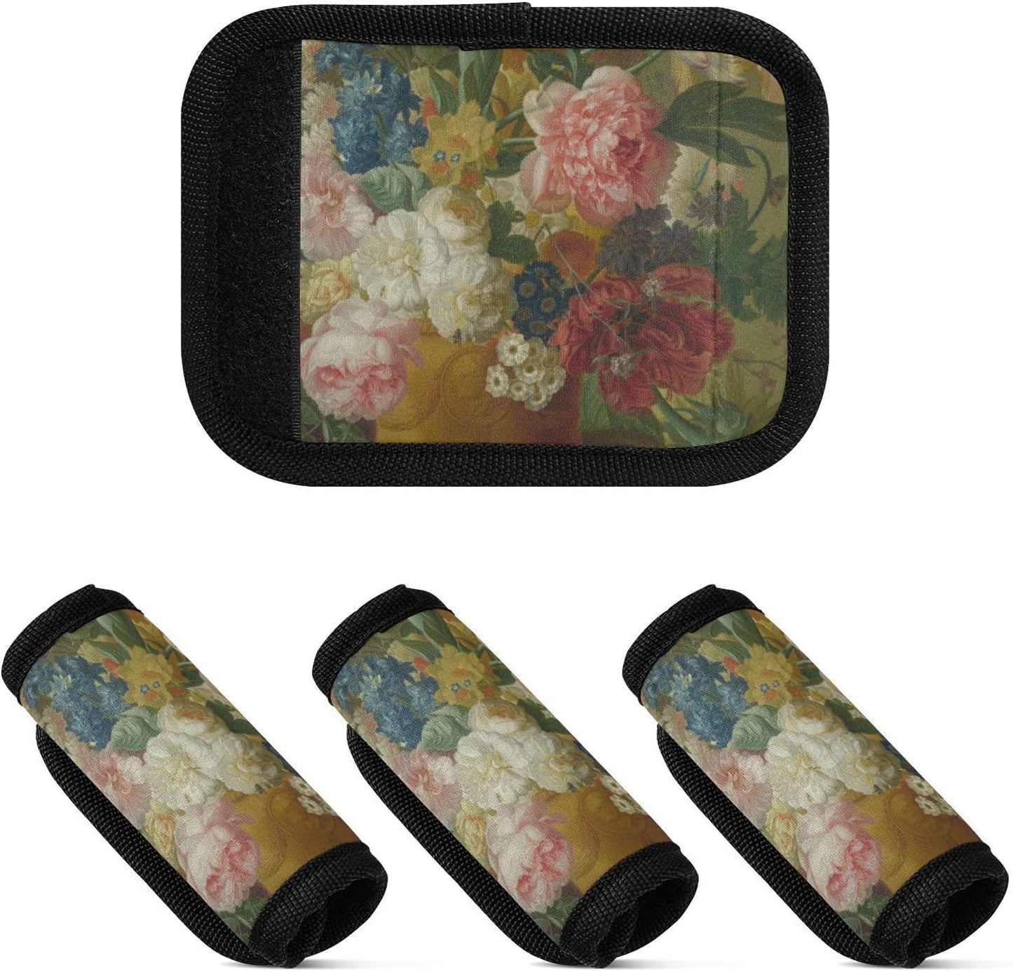 4Pcs Luggage Handle Wrap Suitcase Identifier Handle Covers Tags Soft Travel Bags Luggage Handle Gripper Accessories for Airplane Flying Rose Retro Style