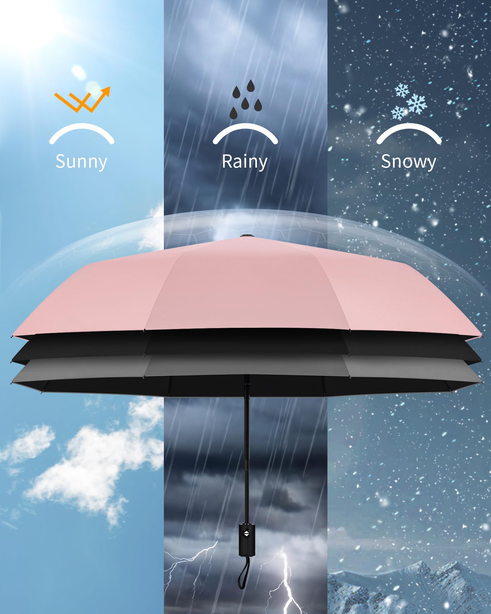 HIPPIH Compact Travel Umbrella for Rain - Windproof Automatic Umbrellas, UV Umbrella for Sun