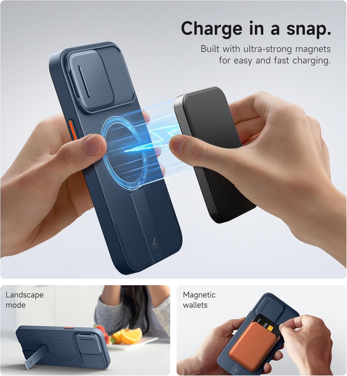 SURITCH for iPhone 14 Pro Max Case with Magnetic Camera Slide Cover and Adjustable Kickstand