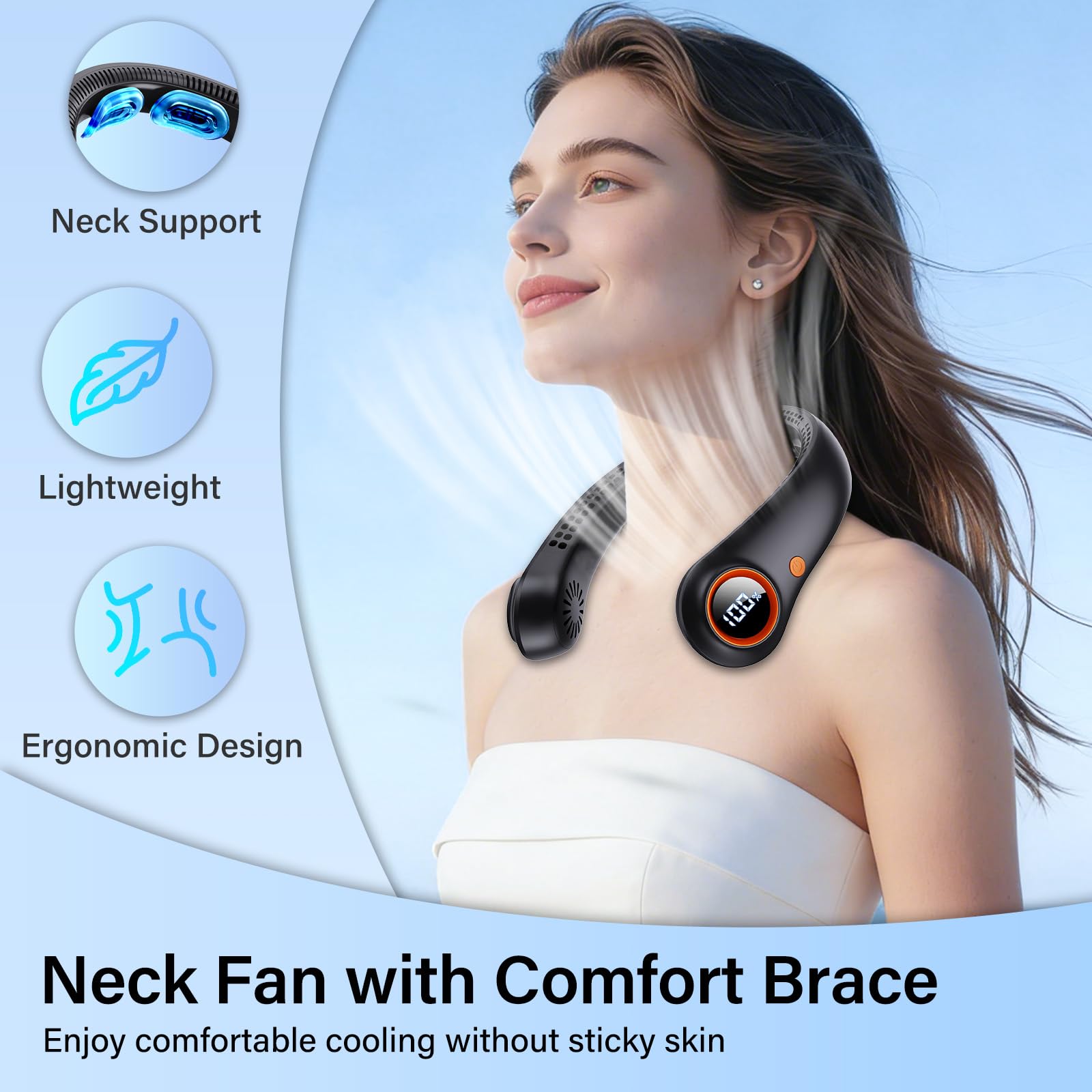 Taiofan Portable Neck Fan, Neck Fans That Blow Cold Air, 5000mAh 5 Speeds Bladeless Wearable