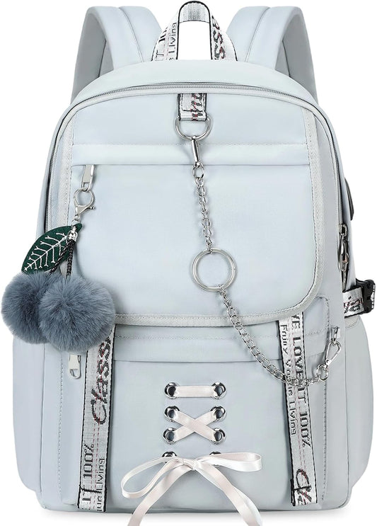 Teen Girl School Backpack for Girls Backpack Kids Gothic Bookbag School Backpacks for Girls Teens (Grey)