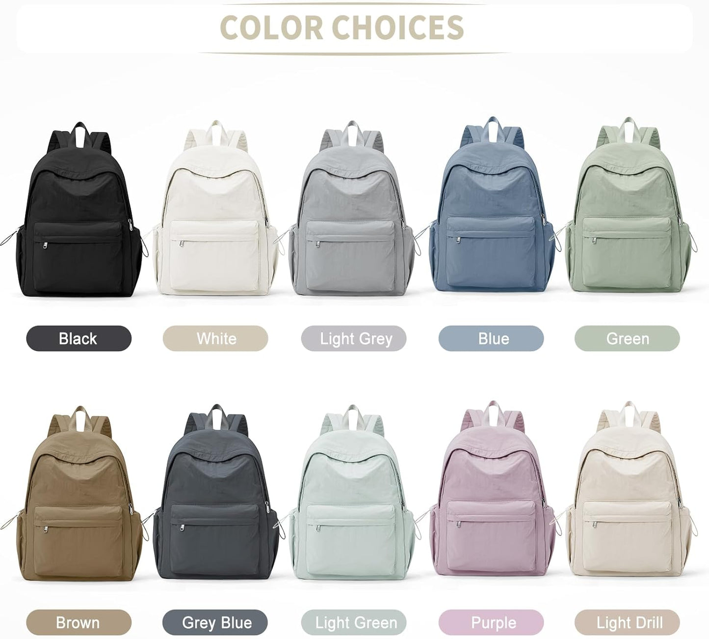 Simple School Backpack For Women Men Aesthetic Medium Backpack Lightweight Casual Daypack College Backpacks Cute Bookbag for Teens Girls Boys Basic Bagpack（Beige）