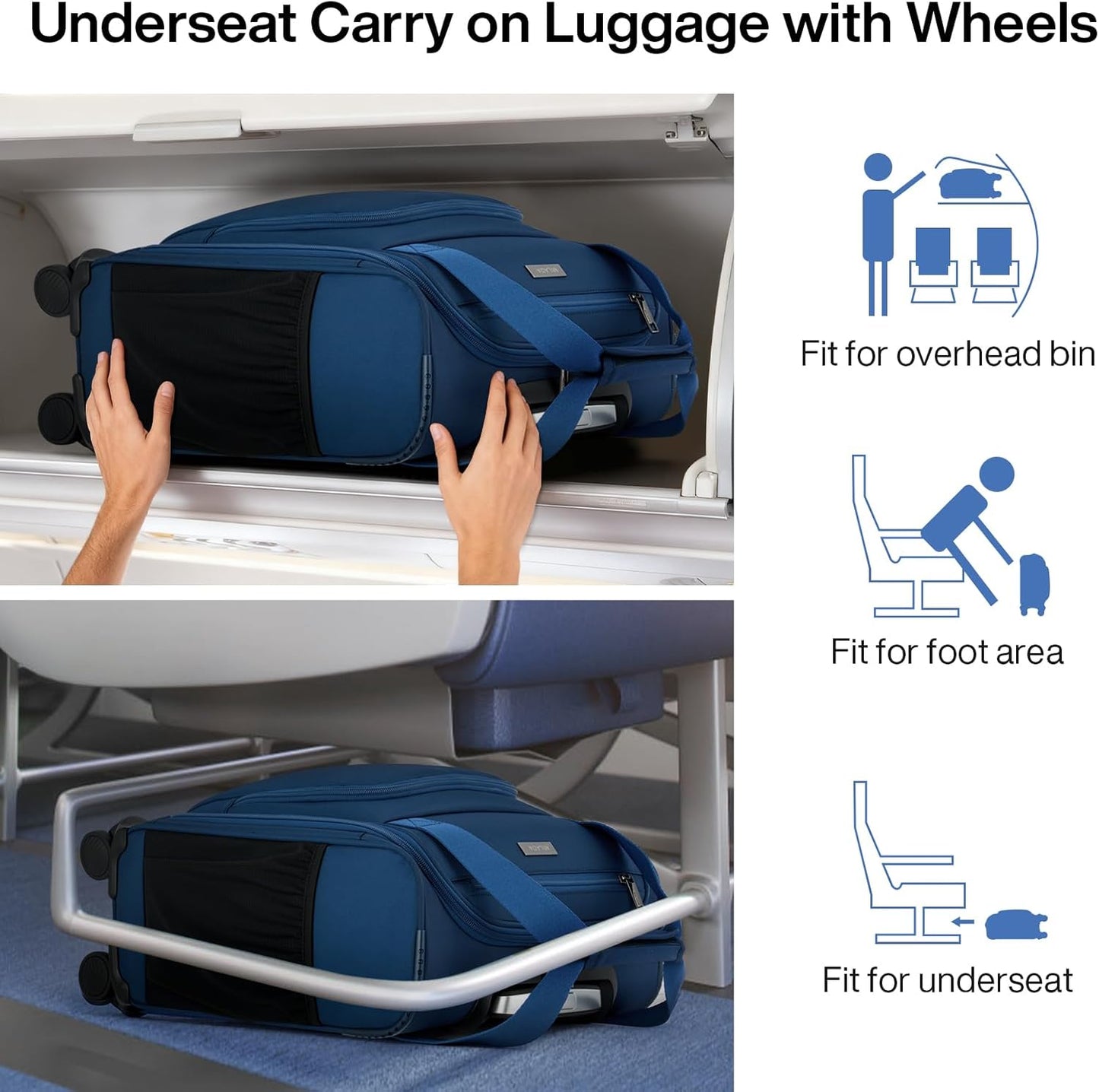 MILADA Carry On Luggage Airline Approved 16 Inch Underseat Small Suitcases with Wheels Softside Travel Luggage Personal Item Overnight Bag Business Mini Suitcase for Women and Men, Blue
