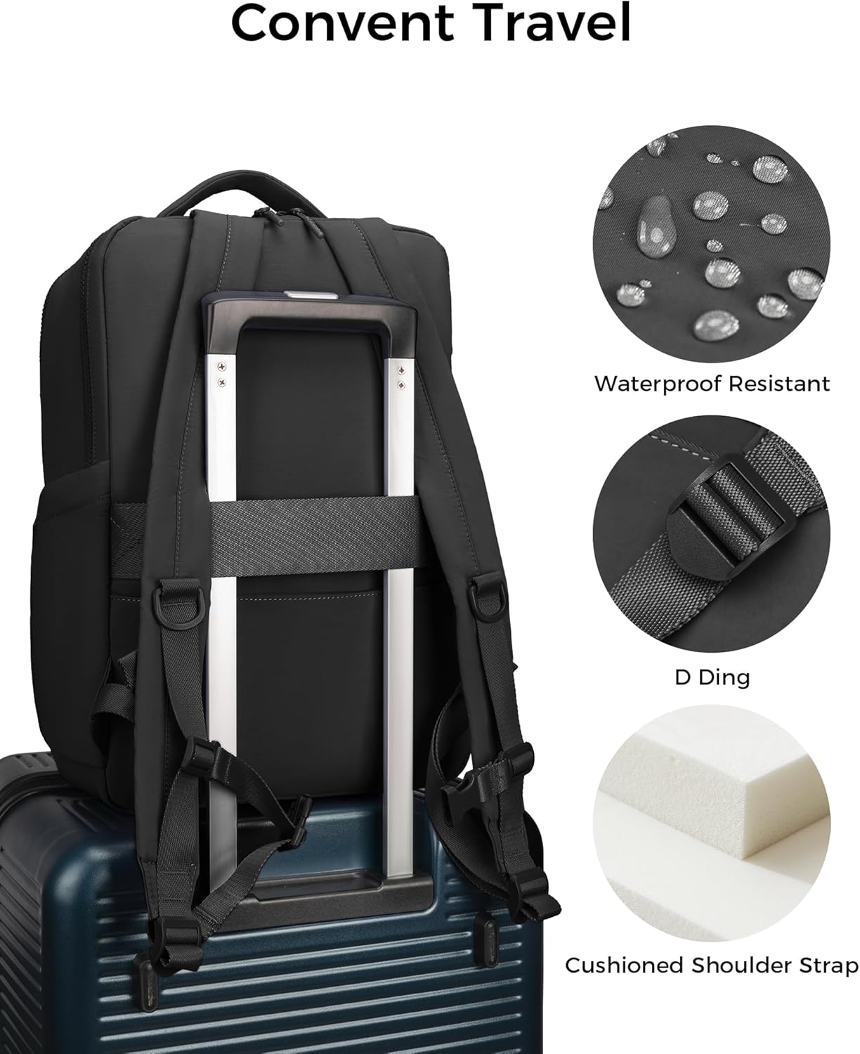 FODOKO Backpack for Work, Casual Backpack for Women Men Daypack Backpack for Travel College Bookbag Separate Compartment for 15.6 Inch Notebook Black