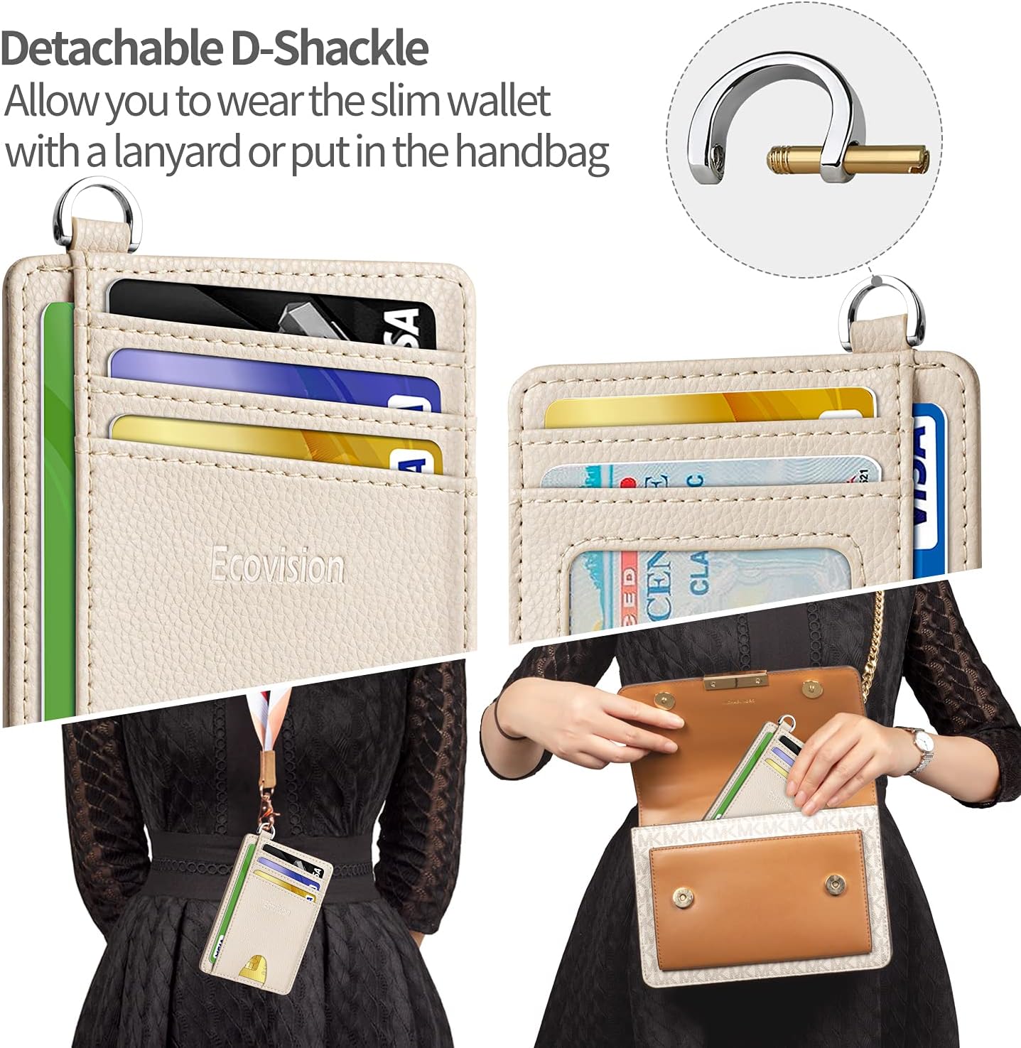 EcoVision Slim Minimalist Front Pocket Wallet, RFID Blocking Credit Card Holder Wallet with Detachable D-Shackle for Men Women
