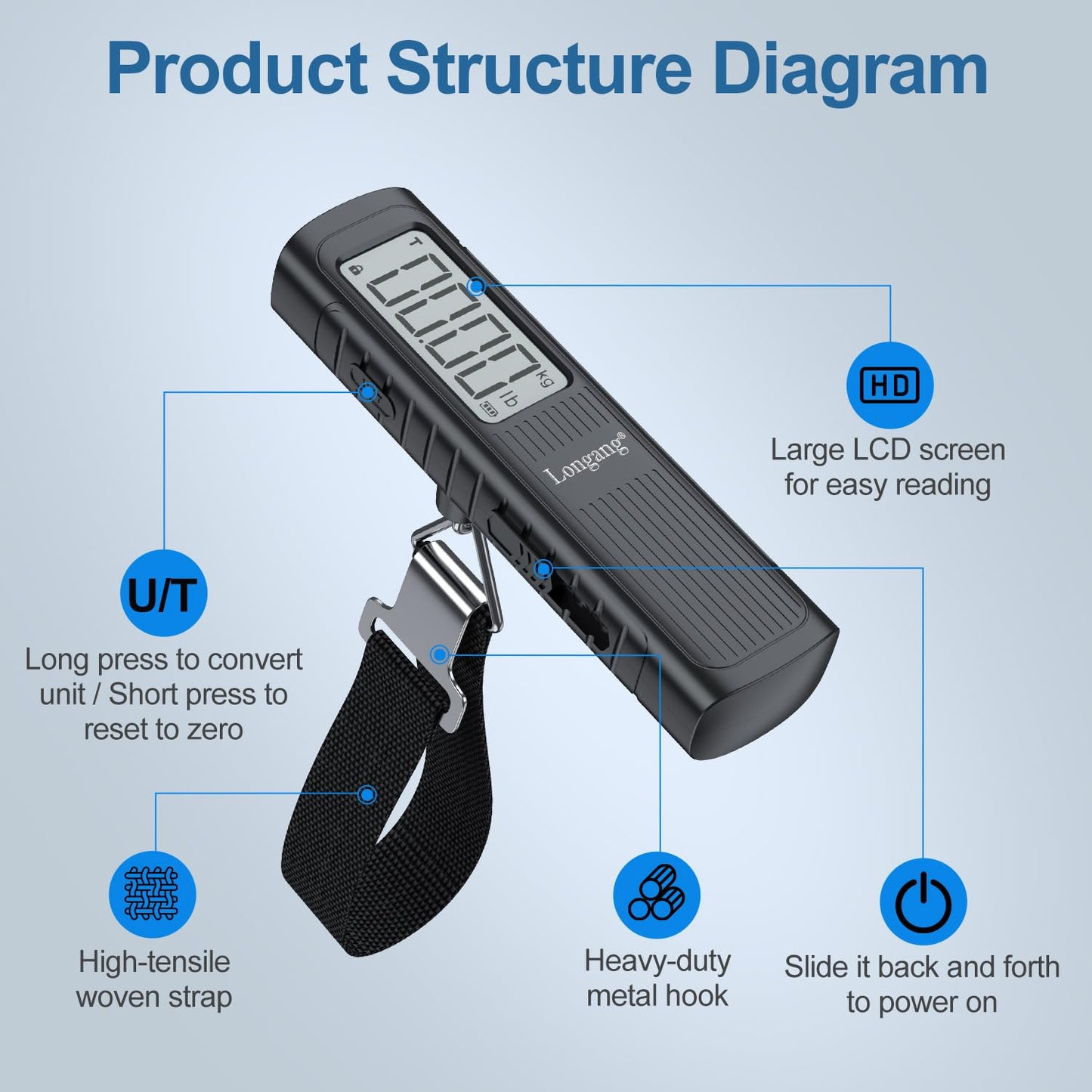 Battery-Free Digital Luggage Scale, 110lbs/50kg Portable Handheld Hanging Scale for Luggages, Suitcases, Backpacks & Bags, Easy Weighing for Travel, No Need Batteries (Black)