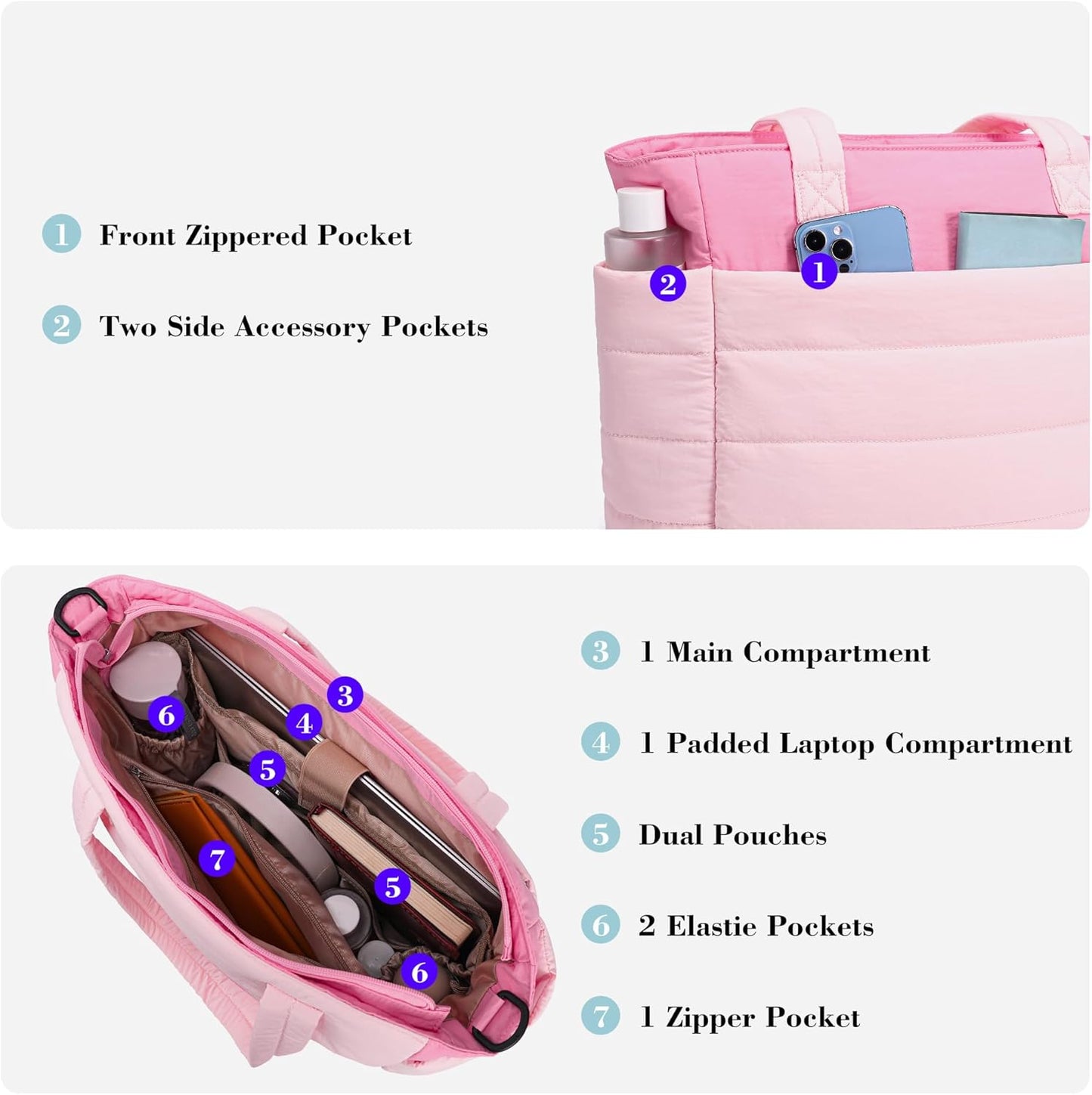 AOCINA Puffy Tote Bag for Women Quilted Work Bag Nurse Bags Women's Handbags for Travel