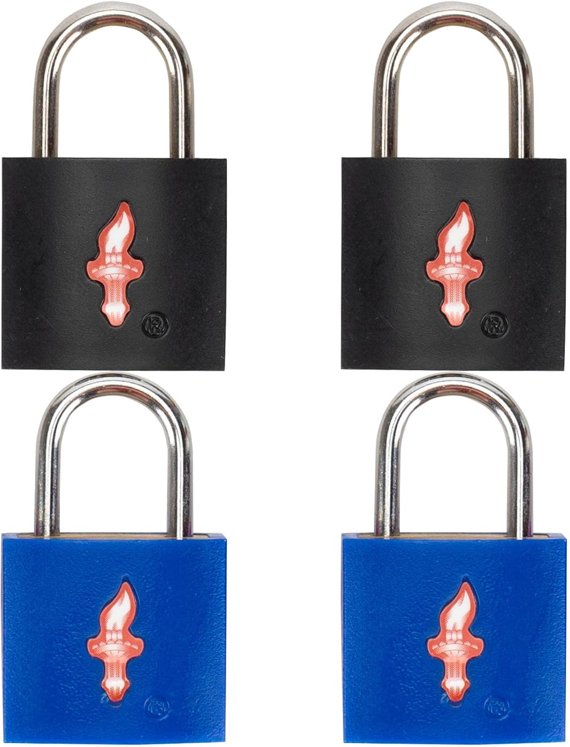 TSA Approved Luggage Locks 4 Pack - 2 Black & 2 Blue Keyed Travel Locks | 8 Keys, Lightweight Brass Padlocks with Rubber Coating for Suitcases, Bags, Backpacks (TSA Certified)