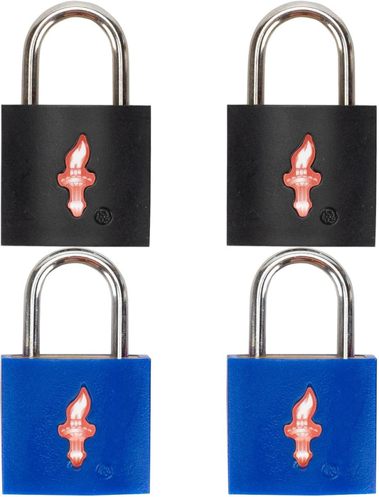 TSA Approved Luggage Locks 4 Pack - 2 Black & 2 Blue Keyed Travel Locks | 8 Keys, Lightweight Brass Padlocks with Rubber Coating for Suitcases, Bags, Backpacks (TSA Certified)