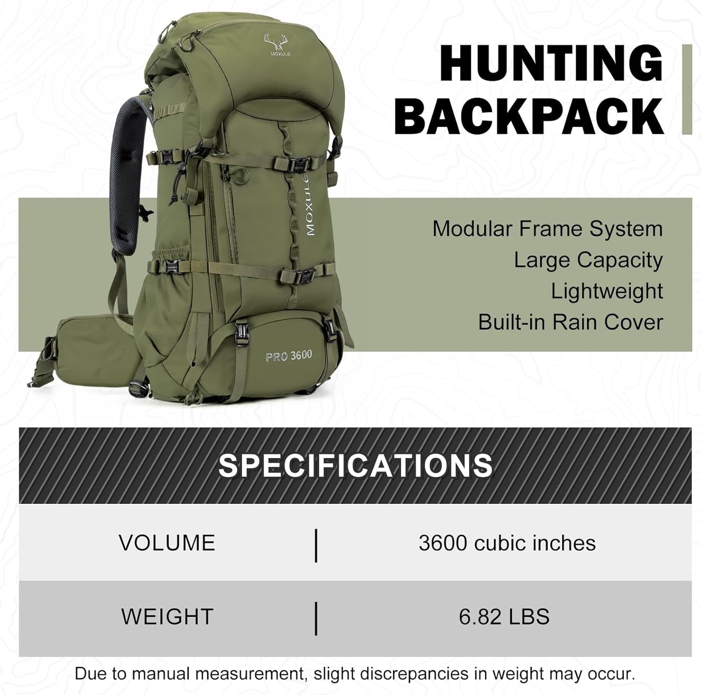 Pro 3600 Frame Backpack - Meat Hauler Pack with Rain Cover for Outdoor - Lightweight, Green