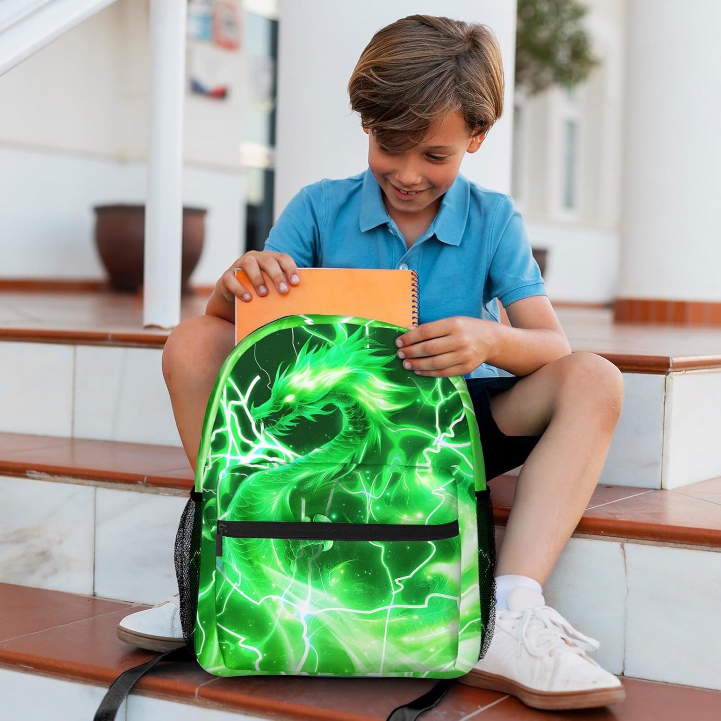 Green Dragon Kids Backpack For Boys Girls Elementary Schoolbag Kindergarten Bookbags Preschool School Bag Toddler Book Bags Travel Bag Hiking Camping Rucksack Daypack Students Back To School Gifts