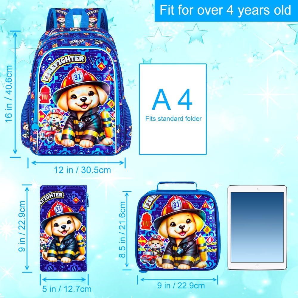 3PCS Boys Backpack, Water Resistant Kids Bookbag Set with Lunch Box, Cute School Bag for Preschool Toddler