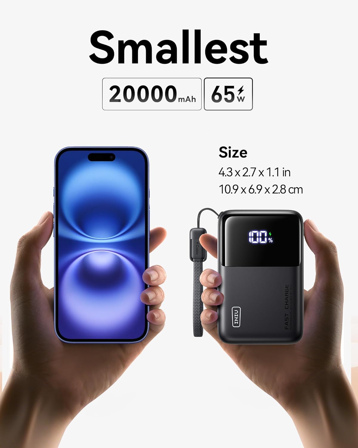 INIU Power Bank, 20000mAh 65W Ultra Compact USB C Laptop Portable Charger, PD QC Fast Charging 3-Output External Battery Pack for Laptop MacBook iPad Tablet Steam Deck iPhone 17 16 15 Pro Samsung S24
