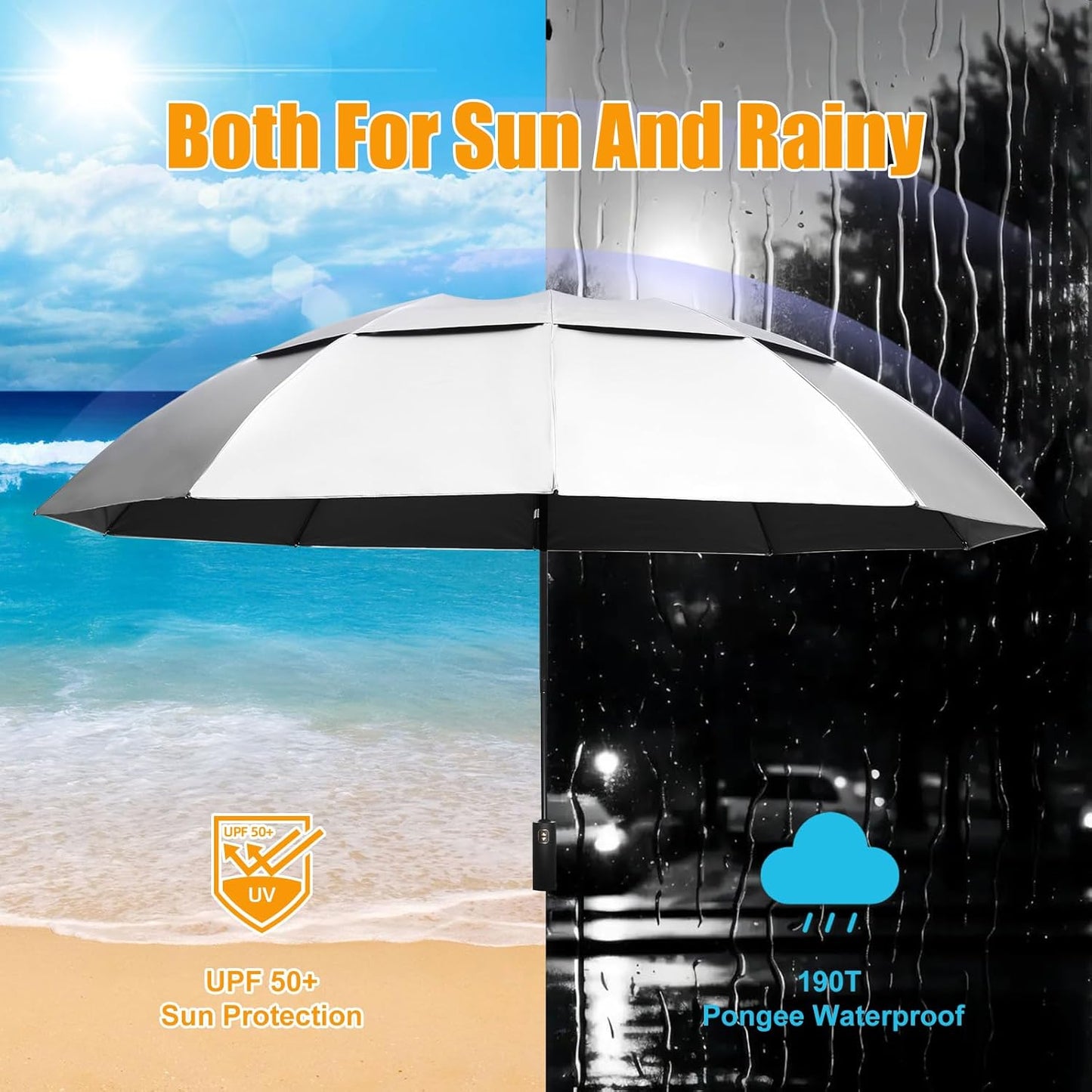 62/54/46 Inch Umbrellas for Rain Large Travel Compact Golf Umbrella Inverted Windproof Double Canopy 10 Ribs Automatic Open/Close UPF50+ Sun UV Protection